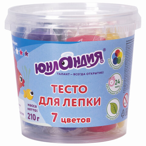 Пластилин на растительной основе (тесто для лепки) ЮНЛАНДИЯ, 7 цветов, 210 г, стакан, 105503 по низкой цене оптом Краснодар, Москва, Уфа, Казань, Барнаул, Владивосток, Хабаровск, Сахалин, Красноярск, Екатеренбург, 