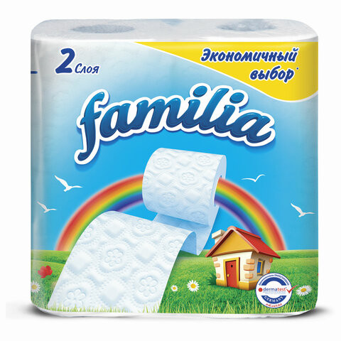 Бумага туалетная бытовая, спайка 4 шт., 2-слойная (4х16,2 м), FAMILIA, белая, 5040086 по низкой цене оптом 