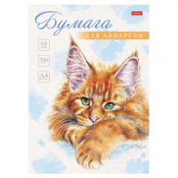 Папка для акварели А4, 10л., 200 г/м2, 210х297мм, HATBER, Рыжий котик, 086706, 10Ба4тВ_29844