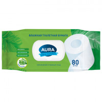 Бумага туалетная влажная 80 шт, AURA Ultra Comfort с пластиковым клапаном, ш/к 11078, 14055