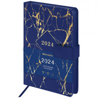 Ежедневник датированный 2024 А5 138x213мм BRAUBERG Goldy, под кожу, золотой срез, синий, 114978