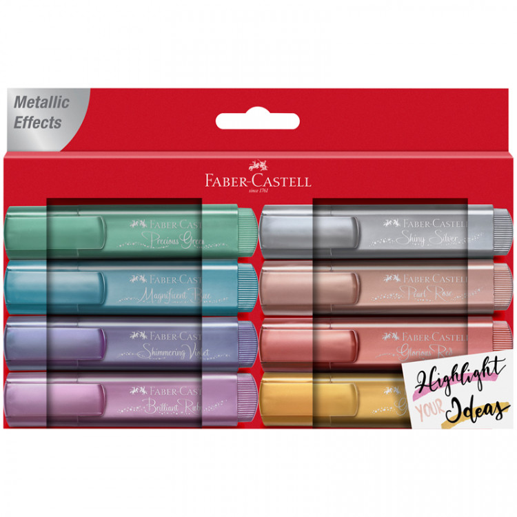 Набор текстовыделителей Faber-Castell "TL 46 Metallic" 08цв., 1-5мм, картон по низкой цене оптом Краснодар, Москва, Уфа, Казань, Барнаул, Владивосток, Хабаровск, Сахалин, Красноярск, Екатеренбург, 