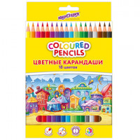 Карандаши цветные ЮНЛАНДИЯ "ДОМИКИ", 18 цветов, пластиковые, классические, грифель мягкий 3 мм, 181837
