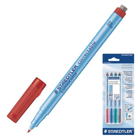 Маркеры универсальные для любой гладкой поверхности STAEDTLER, НАБОР 4 шт., АССОРТИ, со стирателем, 1 мм, 305M WP4-1 по низкой цене оптом Краснодар, Москва, Уфа, Казань, Барнаул, Владивосток, Хабаровск, Сахалин, Красноярск, Екатеренбург, 