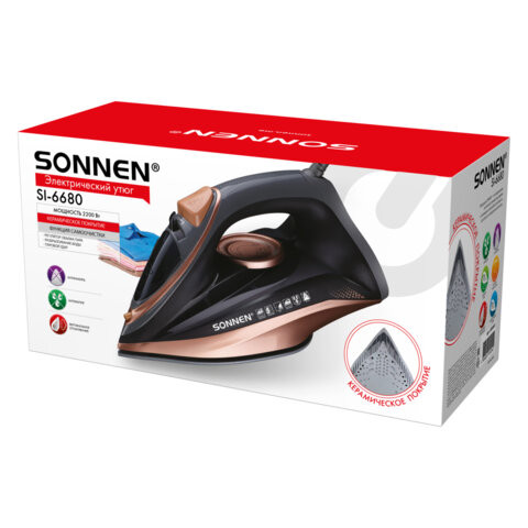 Утюг паровой SONNEN SI-6680, 2200 Вт, керамическое покрытие, антикапля, черный/розовый, 456997 по низкой цене оптом 