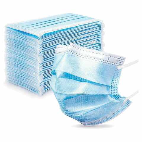 Маски одноразовые КОМПЛЕКТ 50 шт. медицинские 3-х слойные голубые (фильтр мельтблаун) SENSE, короб по низкой цене оптом Маски одноразовые КОМПЛЕКТ 50 шт. медицинские 3-х слойные голубые (фильтр мельтблаун) SENSE, короб по низкой цене оптом