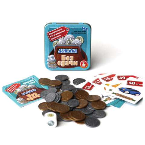 Игра настольная "Денежка. Без сдачи", жестяная коробочка, 10 КОР, 03565 по низкой цене оптом Краснодар, Москва, Уфа, Казань, Барнаул, Владивосток, Хабаровск, Сахалин, Красноярск, Екатеренбург, 