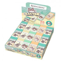 Ластик BRAUBERG CUTE CATS, 50х24х10 мм, прямоугольный, цвет ластика ассорти, эко-пвх, картонный держатель, 273227