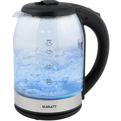Чайник SCARLETT SC-EK27G10, 1,8л, 1800Вт, закрытый нагревательный элемент, стекло, че по низкой цене оптом 