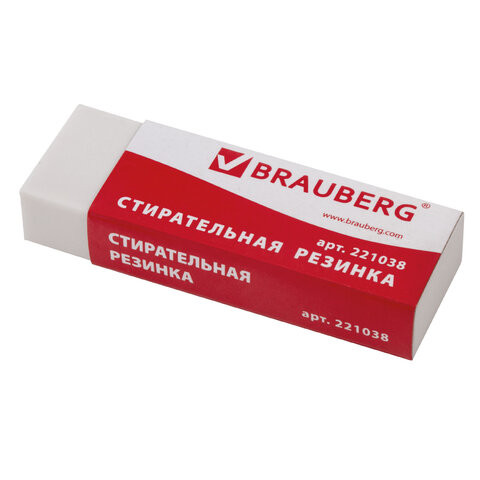 Ластик большой BRAUBERG "Office 20", 60х20х11 мм, белый, прямоугольный, картонный держатель, 221038 по низкой цене оптом 