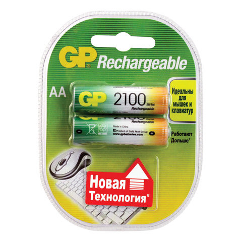 Батарейки аккумуляторные GP, АА, Ni-Mh, 2100 mAh, КОМПЛЕКТ 2 шт., блистер, 210AAHC-2DECRC2, 210ААНСB-UC2 по низкой цене оптом 